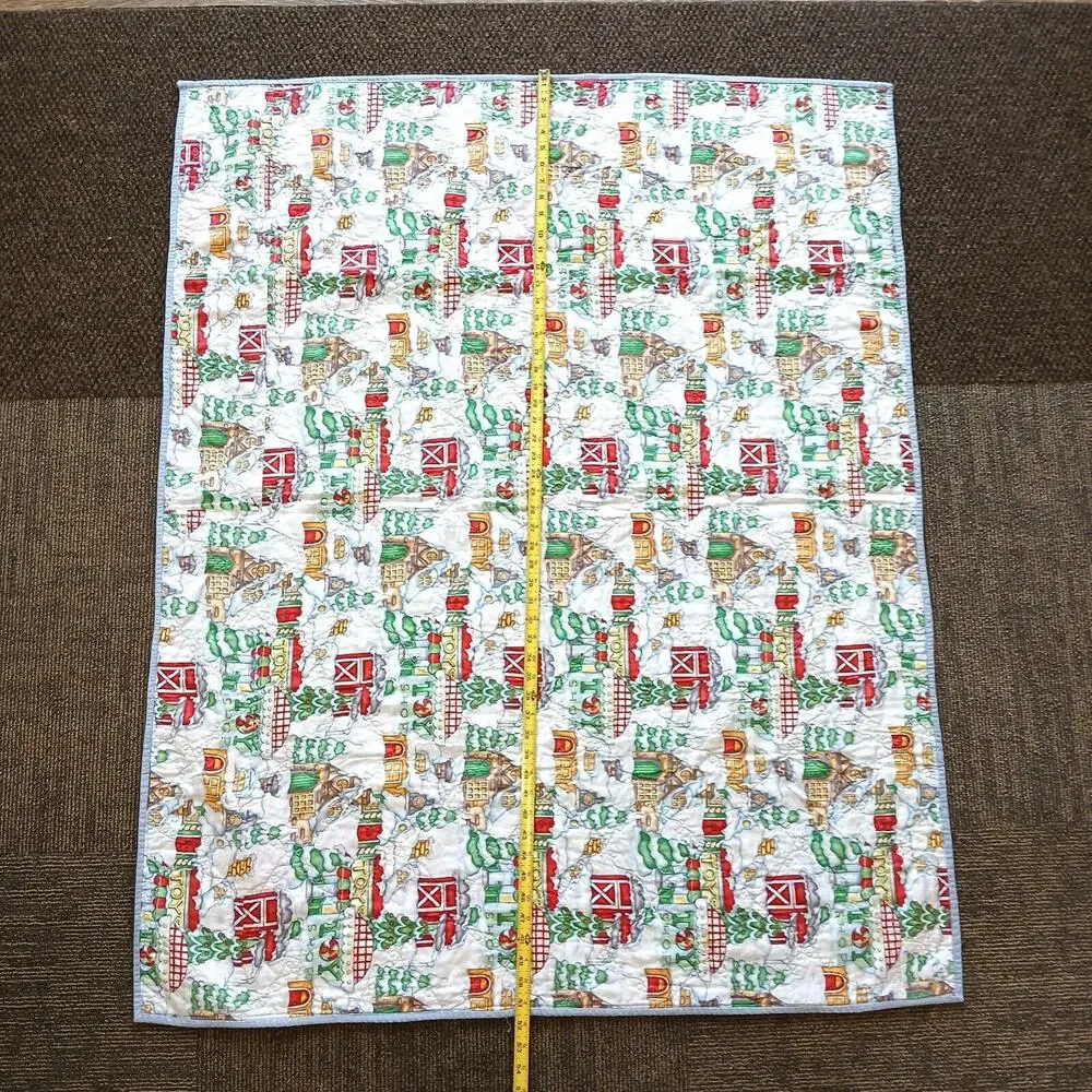 Handmade Christmas Holiday Quilted Snow Village Blanket Approx. 52